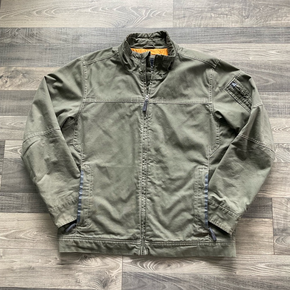 PrAna Bronson Jacket Men's XL Green Canvas Quilt Lined Full Zip Organic Cotton